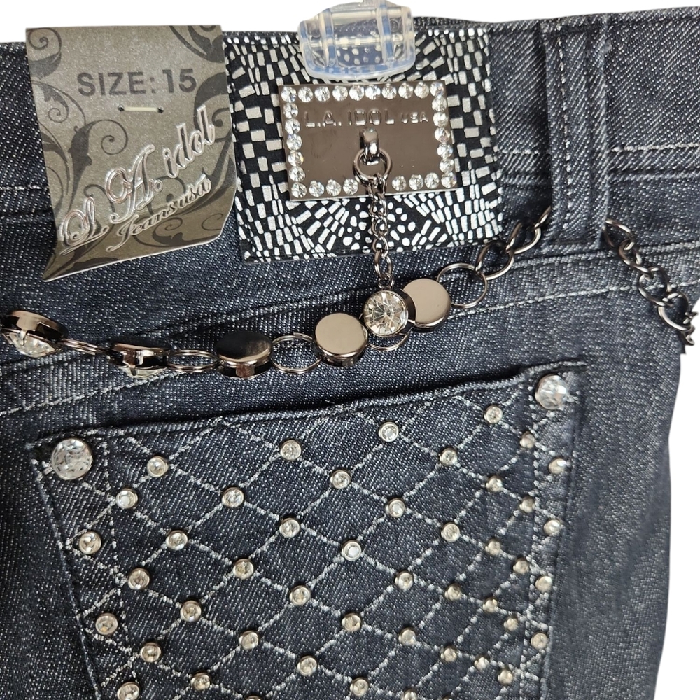 NWT, LA Idol Jeans, Women's Black Jeans with Plenty of rhinestones, Sz 15 - Picture 8 of 10